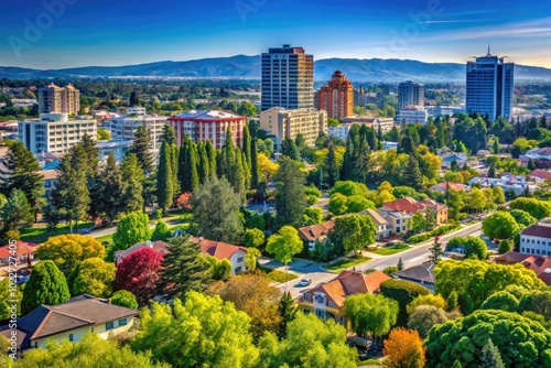 Wallpaper Mural Scenic View of Redwood City California Featuring Lush Greenery and Urban Landscape Under Blue Sky Torontodigital.ca