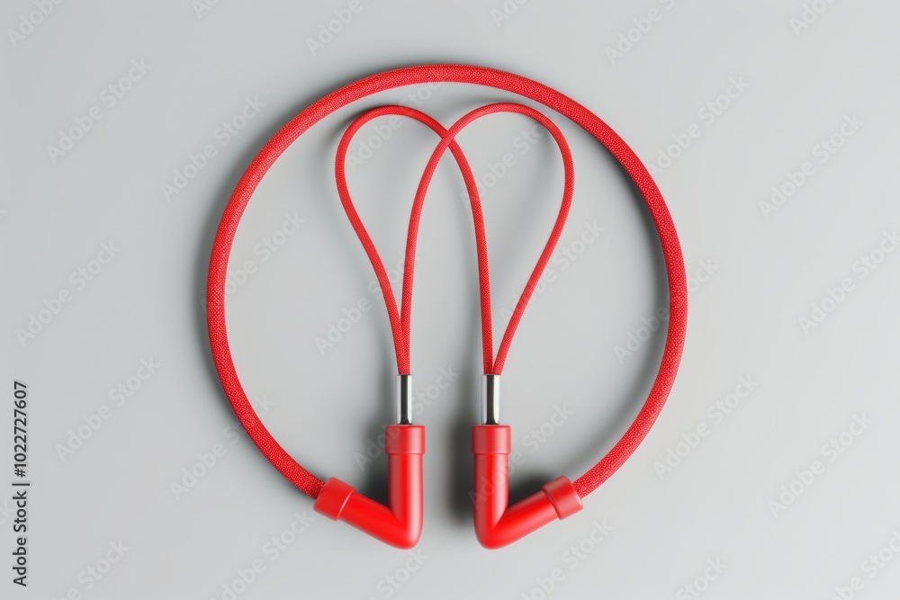 Red wireless headphones with flexible neckband on a gray background Red wireless headphones with flexible neckband on a gray background