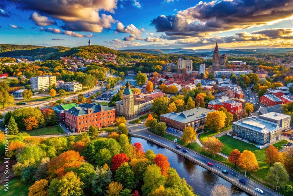 Fototapeta premium Scenic View of Sherbrooke, Quebec, Canada with Beautiful Landscape and Vibrant City Life