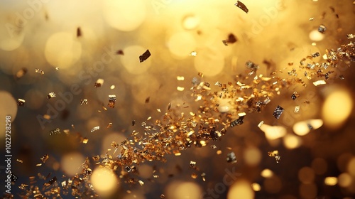 Luxurious Golden Confetti Glimmering in Natural Light, Enhancing Party Ambiance