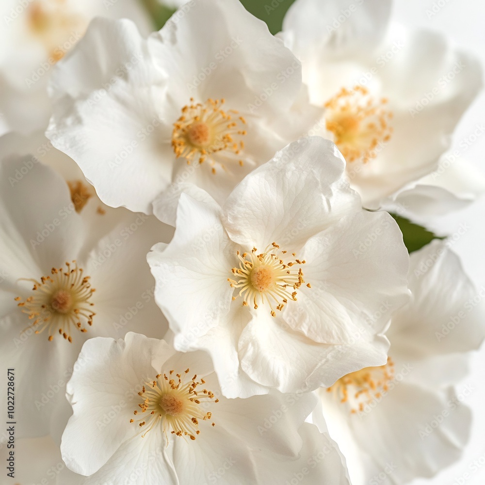 A bouquet of white Rosa rugosa, close-up, detailed shot, against a white background A bouquet of white Rosa rugosa, close-up, detailed shot, against a white background