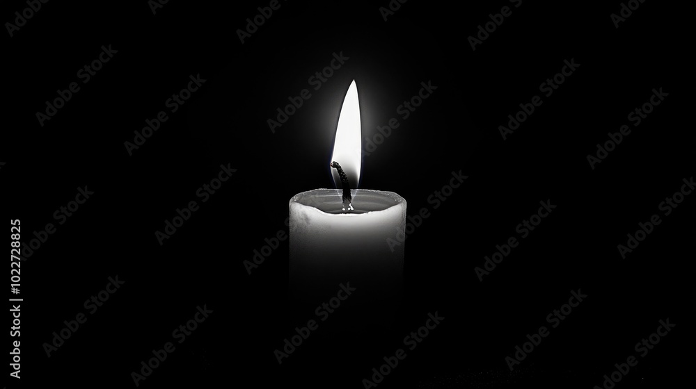 A black-and-white photo of a single candle burning in the dark, casting soft shadows on the surrounding surfaces. A black-and-white photo of a single candle burning in the dark, casting soft shadows on the surrounding surfaces.