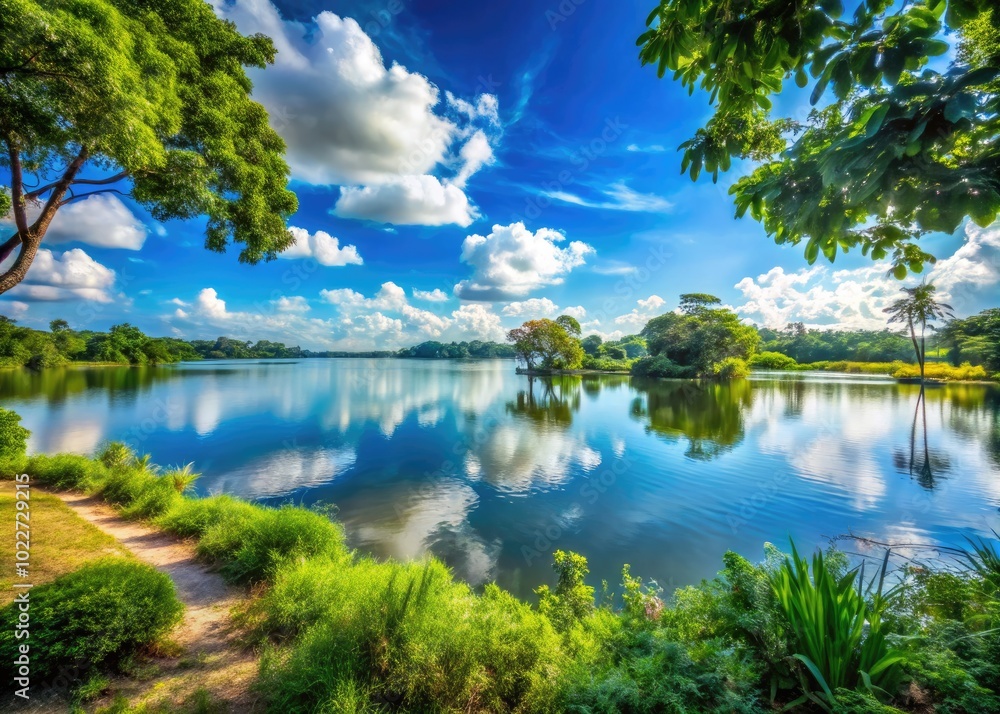 custom made wallpaper toronto digitalScenic View of the Tranquil Roi Et Lake Surrounded by Lush Greenery and Clear Blue Skies