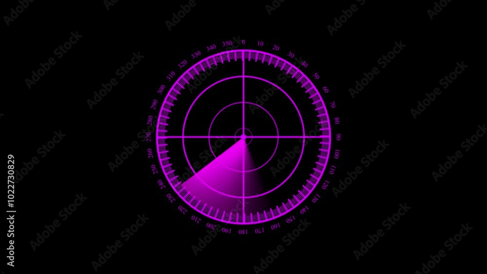 Radar screen animation on black background. Signal transmitted sonar ...