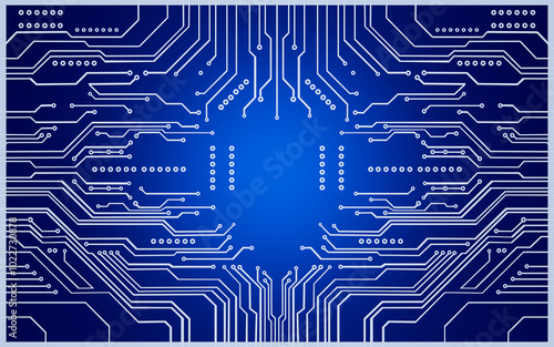 Electronic circuit pattern. Printed circuit board or PCB pattern. Trace lines in blue on a dark technology background. The Integrated Background texture, chip circuit board technology. 3d rendering