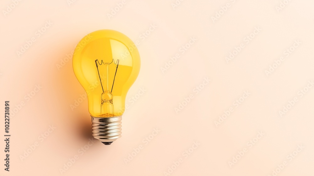 Yellow light bulb on a peach-colored background, showcasing a minimalistic and bright design. Yellow light bulb on a peach-colored background, showcasing a minimalistic and bright design.