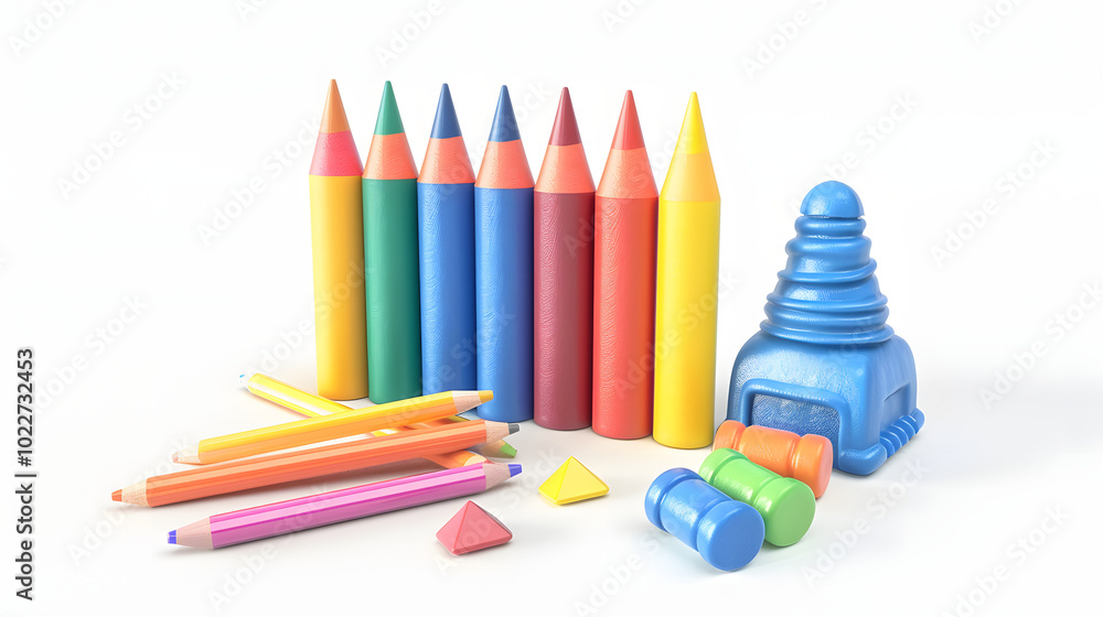 Crayons icons Stationaries 3D Crayons icons Stationaries 3D