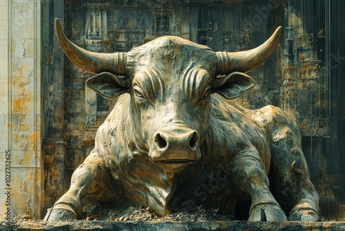 Fatigued bull symbolizing weakened financial momentum photo