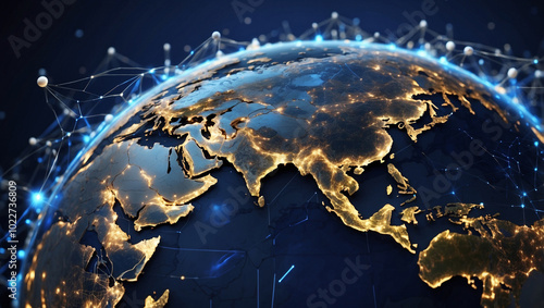 Digital Representation of Earth with Data Points photo