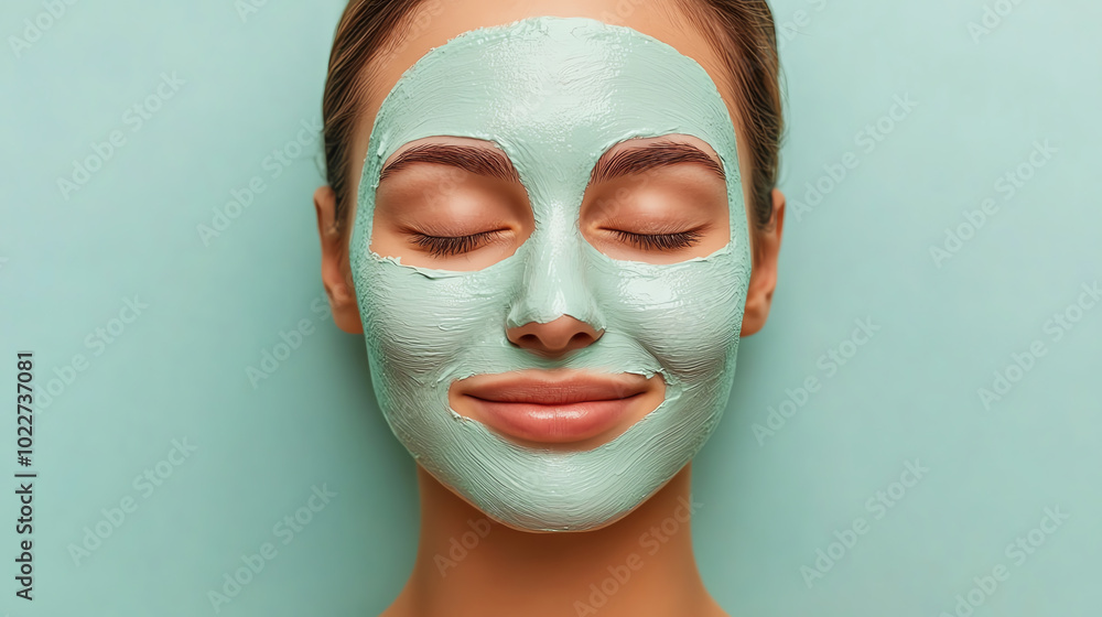 A relaxed woman applying a green facial mask, showcasing self-care and skincare routines. The soothing atmosphere emphasizes tranquility and rejuvenation. A relaxed woman applying a green facial mask, showcasing self-care and skincare routines. The soothing atmosphere emphasizes tranquility and rejuvenation.