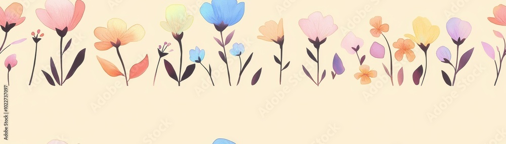 A beautiful array of hand-drawn flowers on a soft pastel background, perfect for design and decoration A beautiful array of hand-drawn flowers on a soft pastel background, perfect for design and decoration