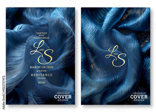 Abstract luxury blue textile Brochure cover template design, Luxury invitation card background, textile texture, cloth art, Hand drawn texture design, invitation, abstract background, cover template