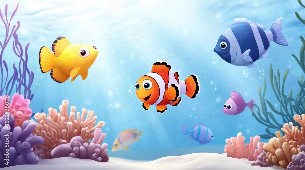 Fototapeta premium Colorful Underwater Scene with Tropical Fish