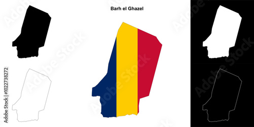 Barh el Ghazel region outline map set photo