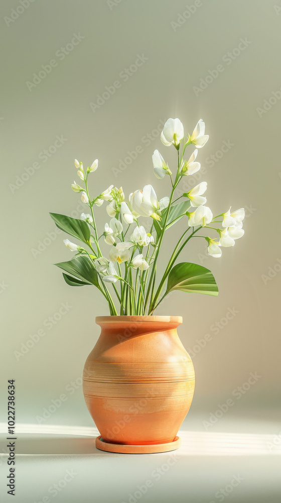 White Flowers in Clay Pot White Flowers in Clay Pot