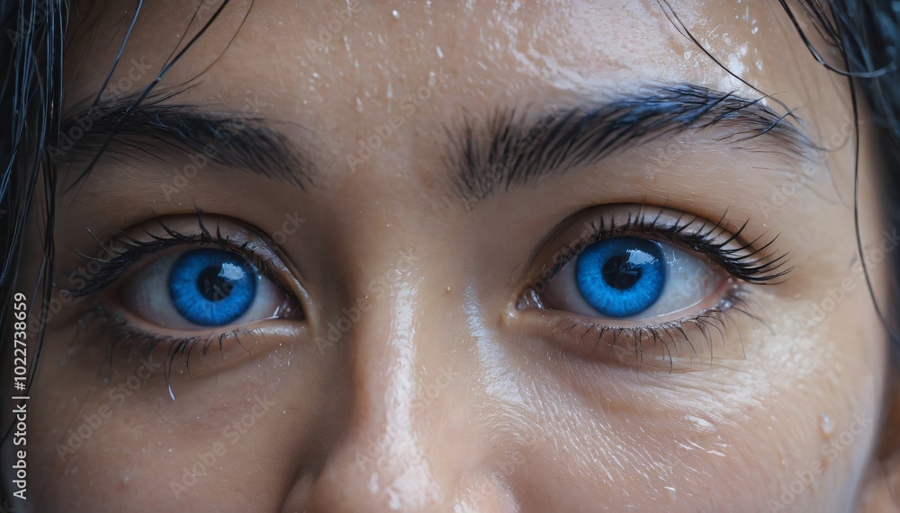 Fototapeta premium Close up portrait of a beautiful girl with bright blue eyes