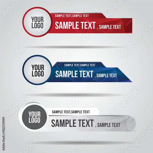 Lower third blue , red and grey design tv template modern contemporary. Set of banners bar screen broadcast show bar name. Collection of lower third for video editing on transparent background.
