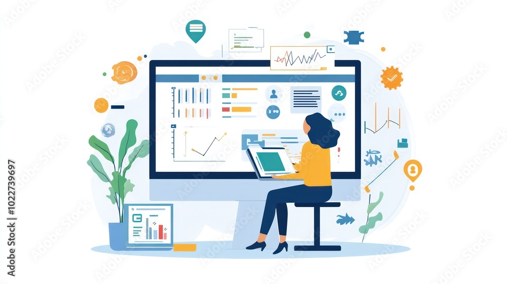 Illustration of professionals maintaining high productivity while working remotely, using structured schedules and collaboration platforms, illustrations Illustration of professionals maintaining high productivity while working remotely, using structured schedules and collaboration platforms, illustrations