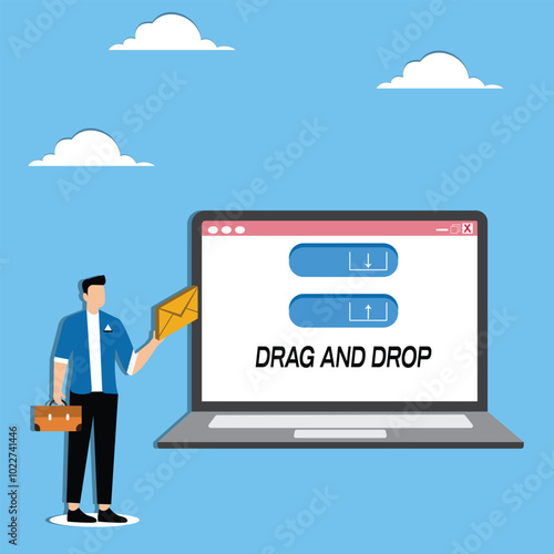 Businessman doing drag and drop files