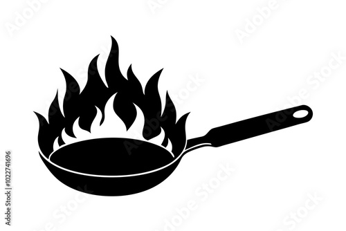 Cooking pan fire | vector silhouette illustration on white background