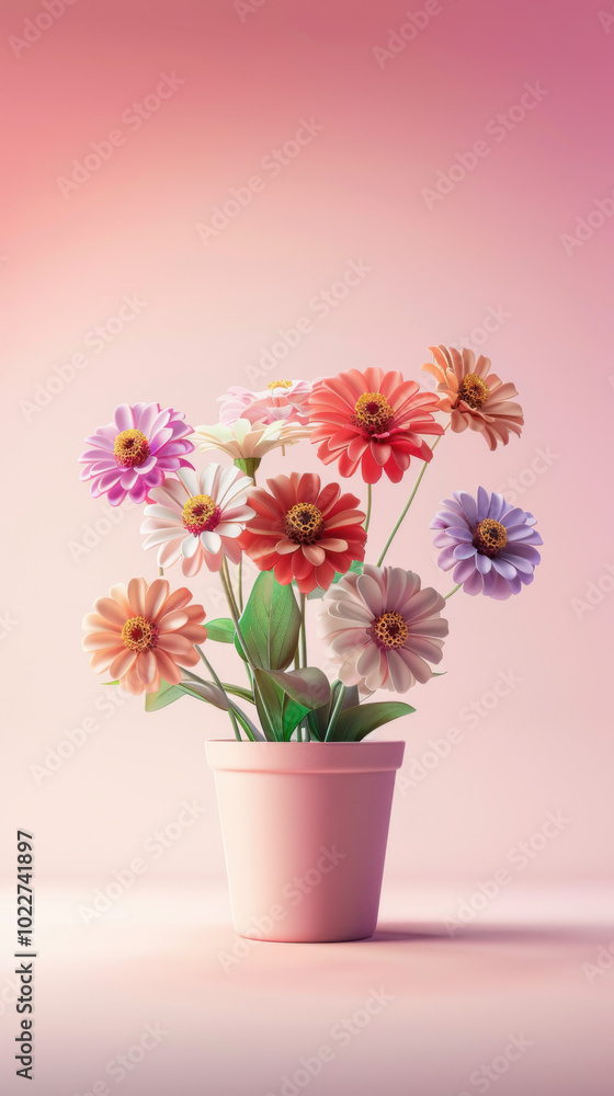 Fototapeta premium Colorful Flower Bouquet in Pink Pot