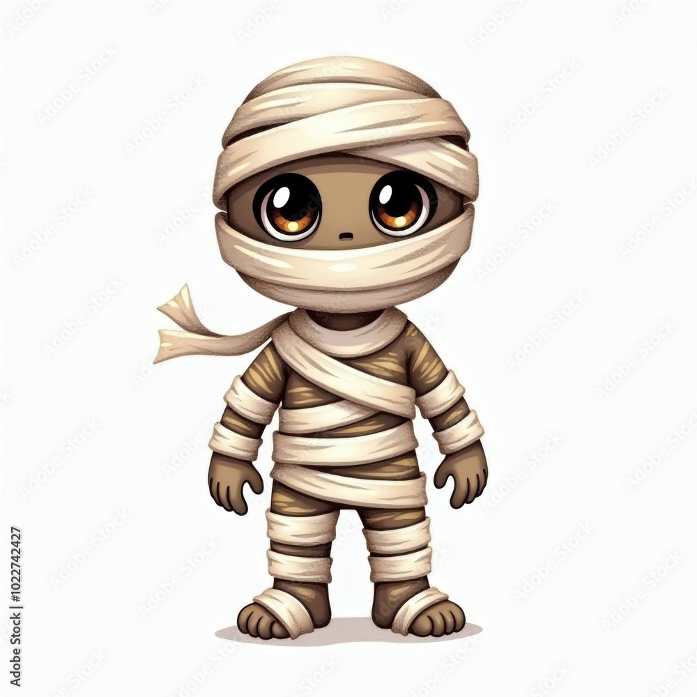 mummy isolated halloween illustration in watercolor style. cute character mummy isolated halloween illustration in watercolor style. cute character