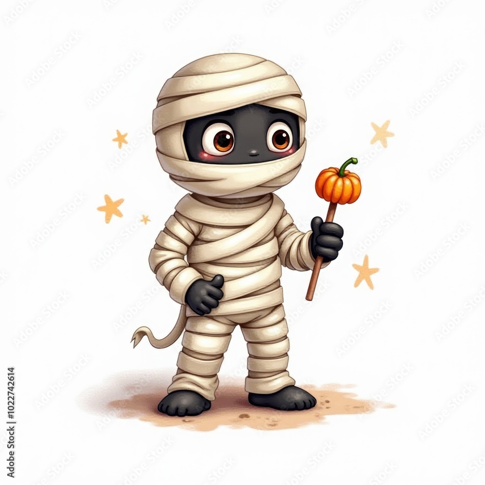 mummy isolated halloween illustration in watercolor style. cute character mummy isolated halloween illustration in watercolor style. cute character