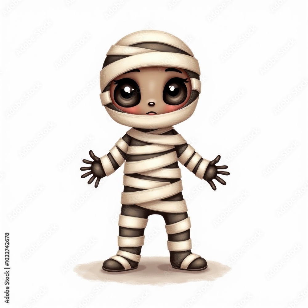 mummy isolated halloween illustration in watercolor style. cute character mummy isolated halloween illustration in watercolor style. cute character