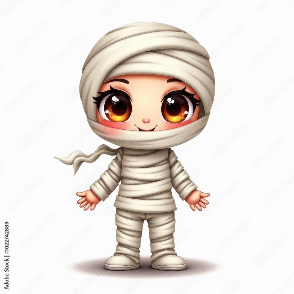 Fototapeta premium mummy isolated halloween illustration in watercolor style. cute character