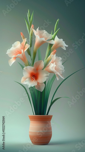 Gladiolus in a terracotta pot