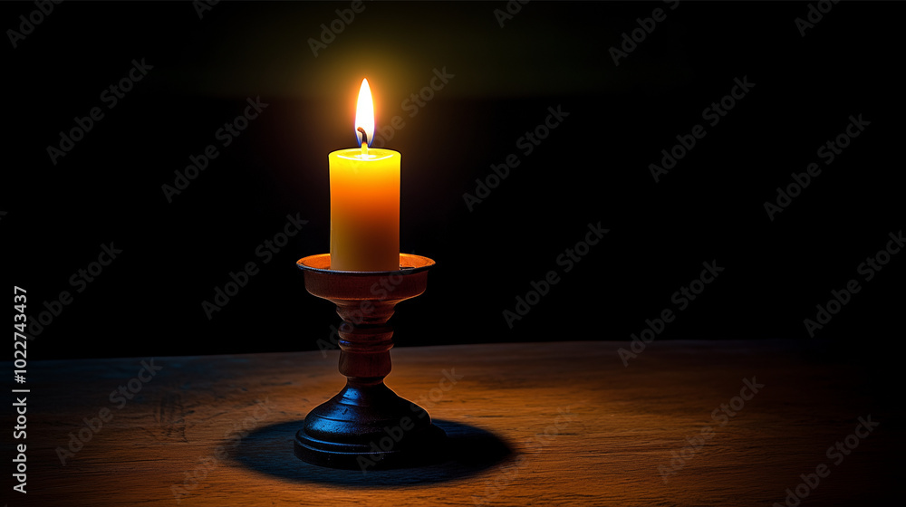 A solitary candle sits on a simple surface, its flame sharply defined and casting warm, dancing light around it. The background is dark and minimal, focusing all attention on the candle and the magic A solitary candle sits on a simple surface, its flame sharply defined and casting warm, dancing light around it. The background is dark and minimal, focusing all attention on the candle and the magic
