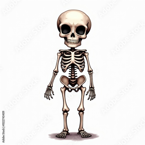 skeleton isolated halloween illustration in watercolor style. cute character