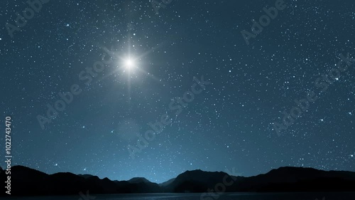 night Christmas panorama with a star in the sky