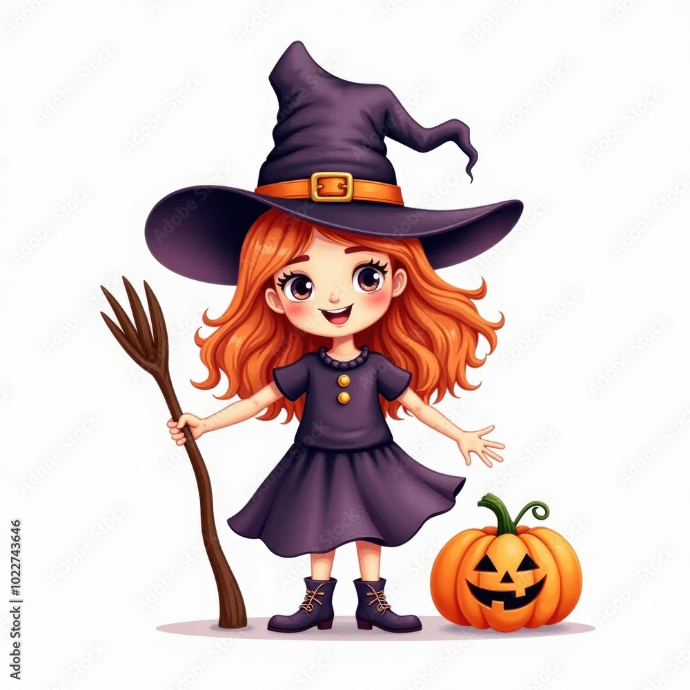 witch isolated halloween illustration in watercolor style. cute character witch isolated halloween illustration in watercolor style. cute character