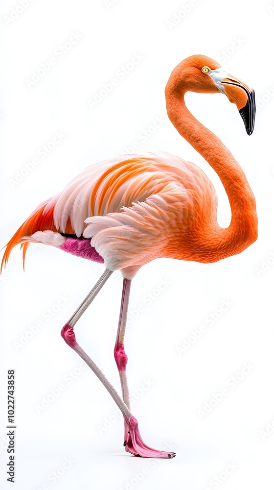 Obraz premium Pink flamingo isolated on white background
