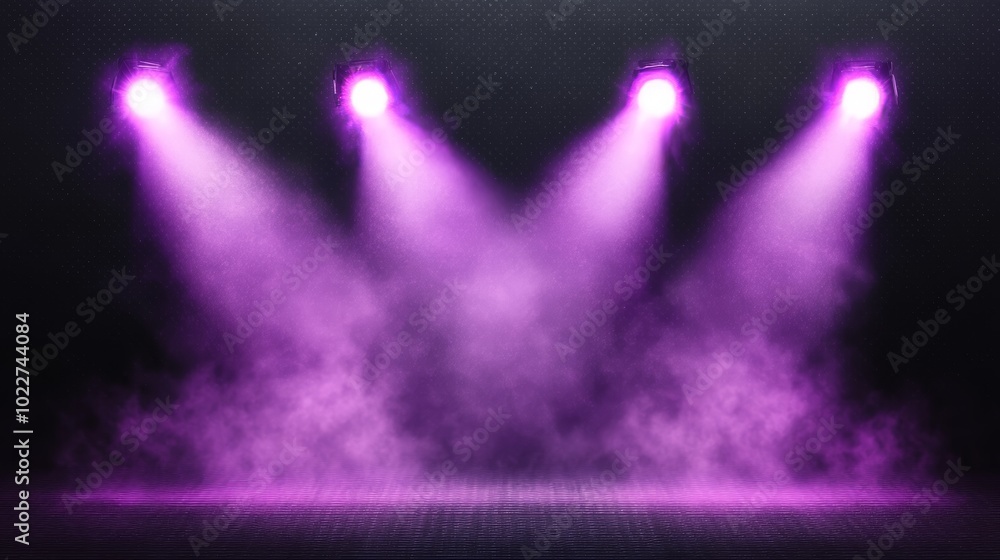 Purple spotlight set with bright lighting and dust effects on a transparent background. - Purple spotlight set with bright lighting and dust effects on a transparent background. -