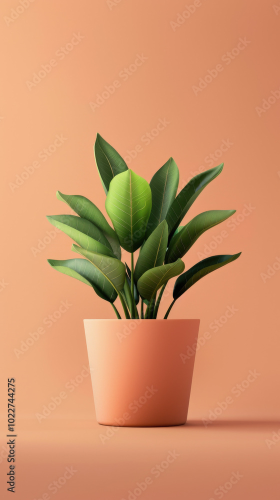 Green Plant in a Pot on a Peach Background Green Plant in a Pot on a Peach Background