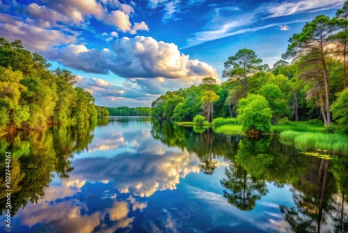 Serene Landscape of Upstate South Carolina Featuring Lush Greenery and Tranquil Water Bodies