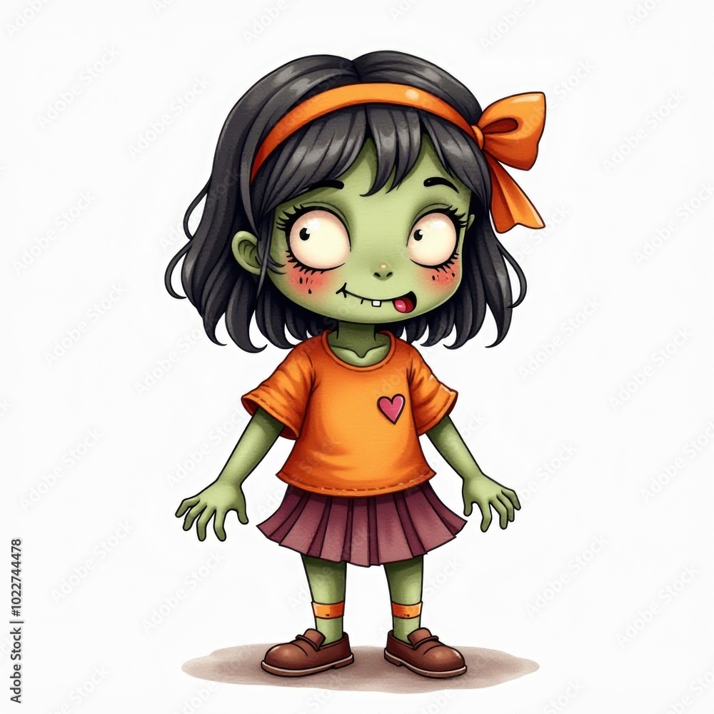 zombie isolated halloween illustration in watercolor style. cute character zombie isolated halloween illustration in watercolor style. cute character