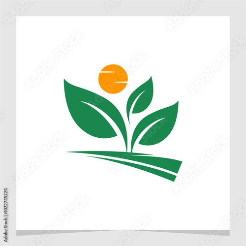 Nature with Sun Minimalist Logo Element Vector , Eco Leaf Logo Element photo