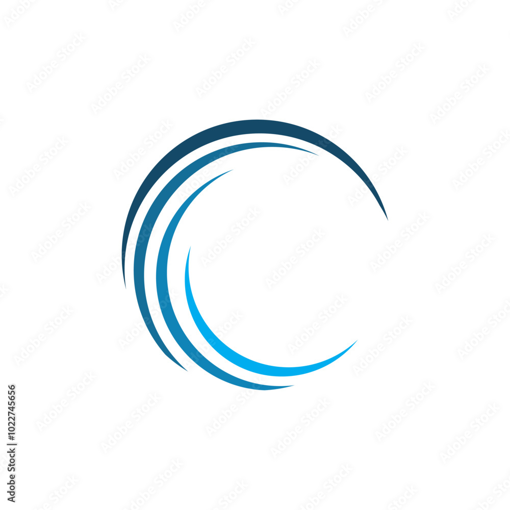 Abstract blue gradient lines are forming a circular shape logo on white background Abstract blue gradient lines are forming a circular shape logo on white background