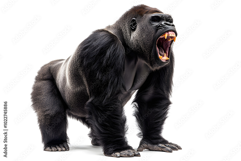 Strong gorilla standing and roaring isolated on white background Strong gorilla standing and roaring isolated on white background