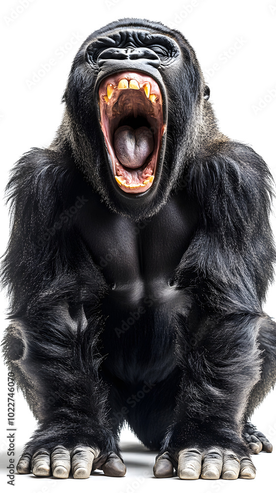 Strong gorilla standing and roaring isolated on white background Strong gorilla standing and roaring isolated on white background