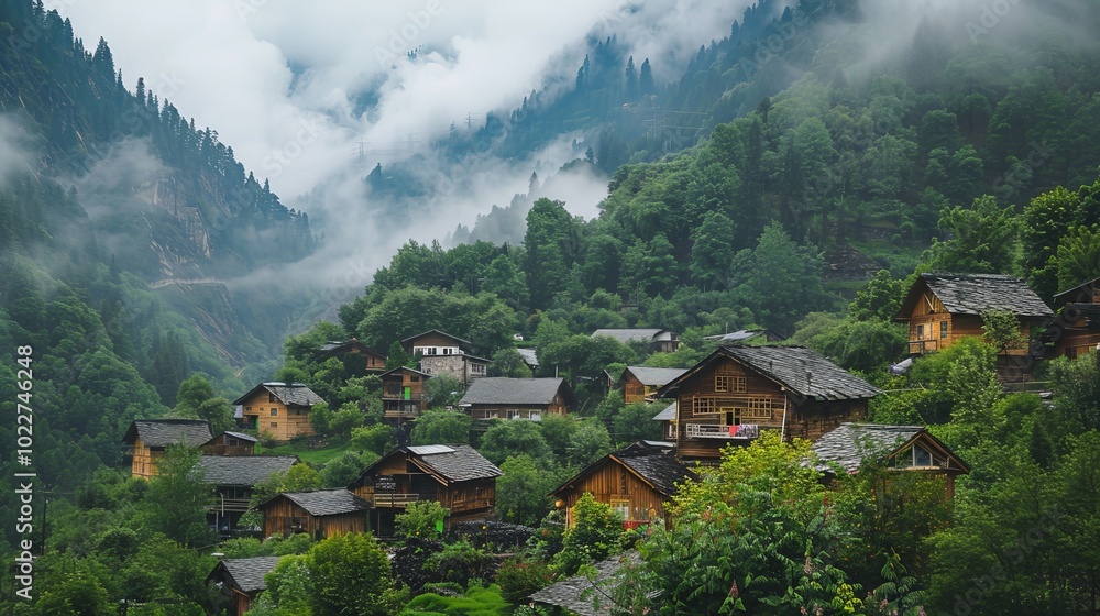A remote village nestled in the mountains, with locals engaging in traditional activities and festivals A remote village nestled in the mountains, with locals engaging in traditional activities and festivals