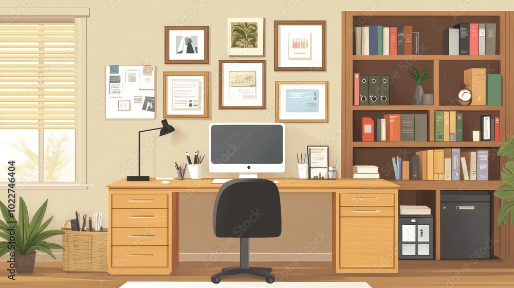 Modular home offices illustrated with customizable furniture and tech solutions, providing flexible, space-saving options, illustrations Modular home offices illustrated with customizable furniture and tech solutions, providing flexible, space-saving options, illustrations