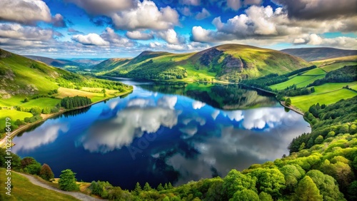 Serene Lough Tay Landscape with Reflections of Mountains and Lush Greenery in Ireland's Countryside