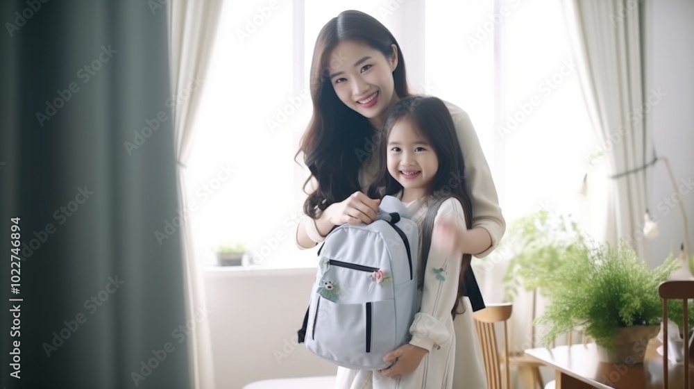 A mother and daughter smile warmly at home, showcasing a bond full of love and comfort, as sunlight streams through elegant curtains. A mother and daughter smile warmly at home, showcasing a bond full of love and comfort, as sunlight streams through elegant curtains.