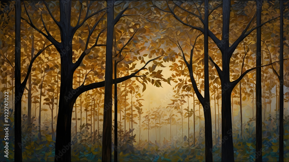 Naklejka premium sunset in the forest