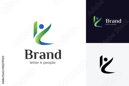 Letter k people logo icon design with happy person graphic vector symbol for fitness body care logo template