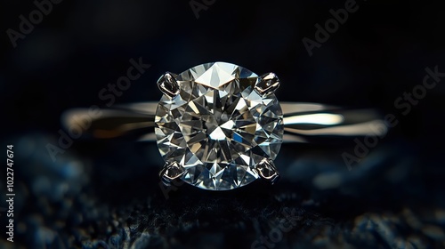 A sparkling diamond ring gleams against a dark backdrop.